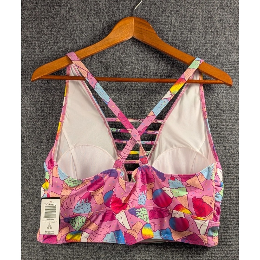 Torrid Women's Wireless High Neck Lattice Bikini Top Pink Ice Cream Cone Size 6 - Picture 2 of 11